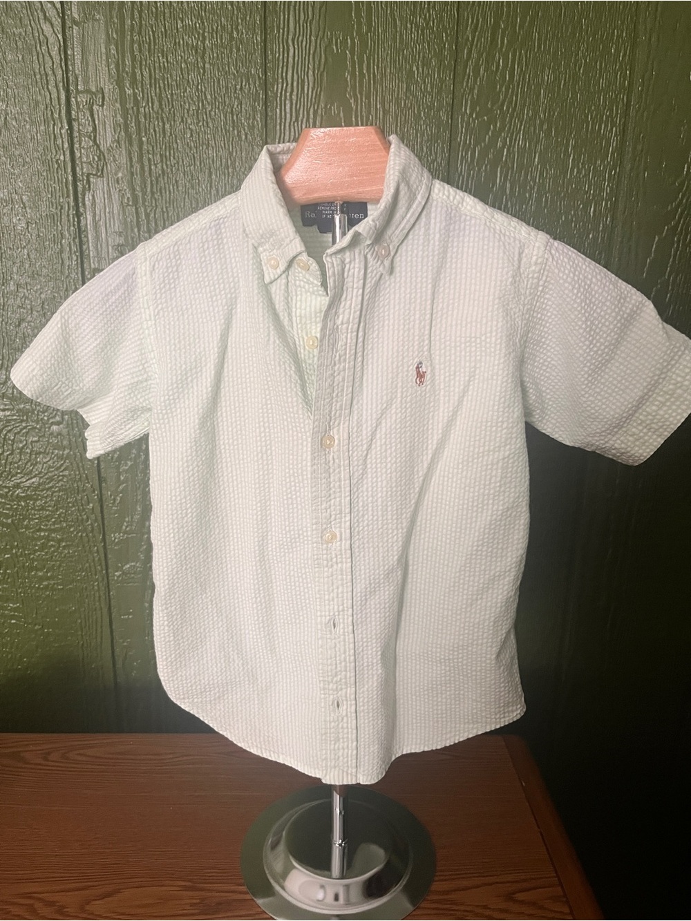 Ralph Lauren Mint Green Seersucker Short-Sleeve Button-Down Shirt